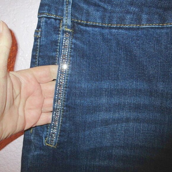 Women's Wide Leg Jeans Size 30 Baggy Rhinestones Bling Fringe High Rise Oat NY - Picture 3 of 10